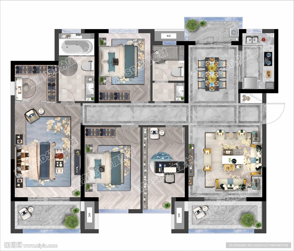 新中式户型彩平图