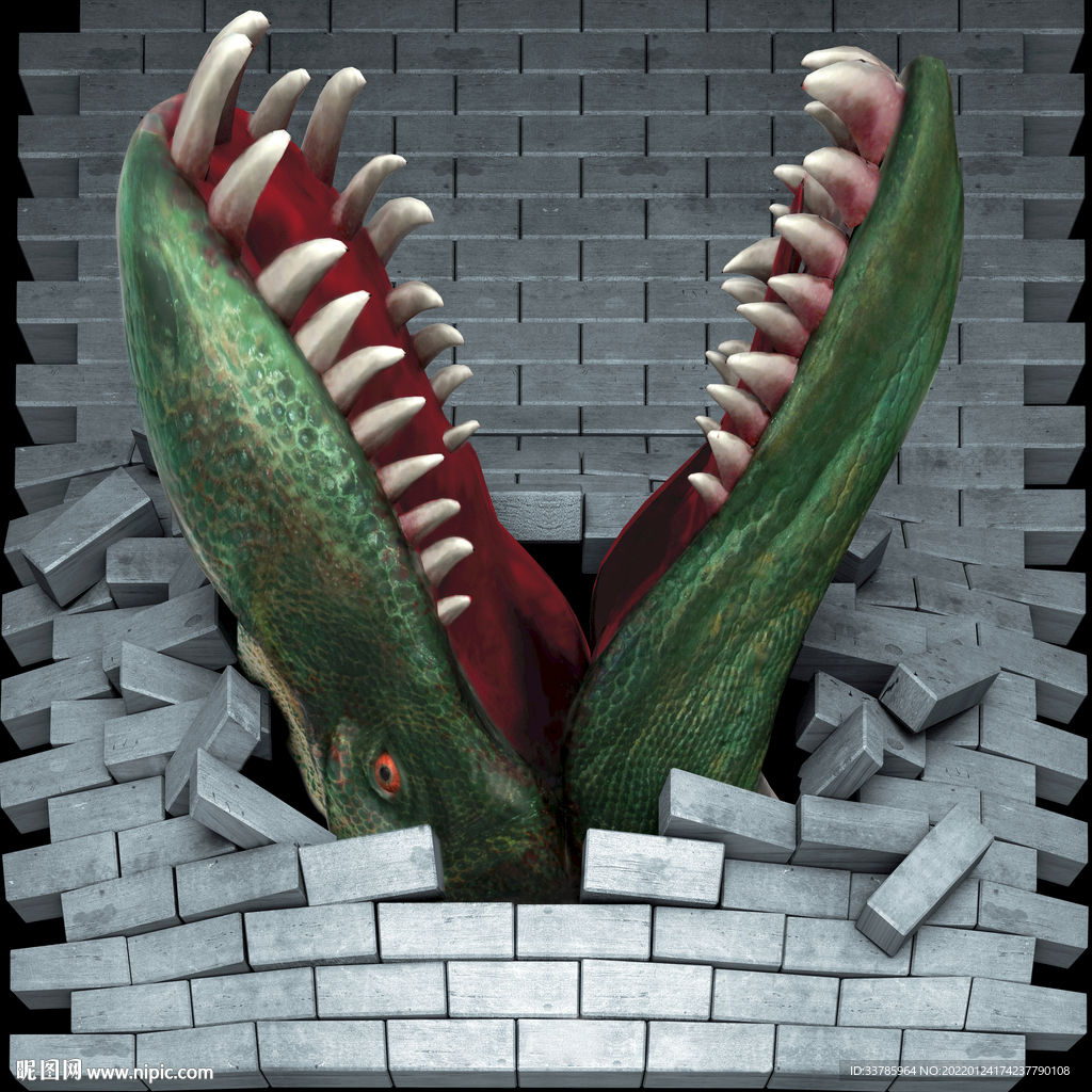 大嘴恐龙3D立体地贴地画，