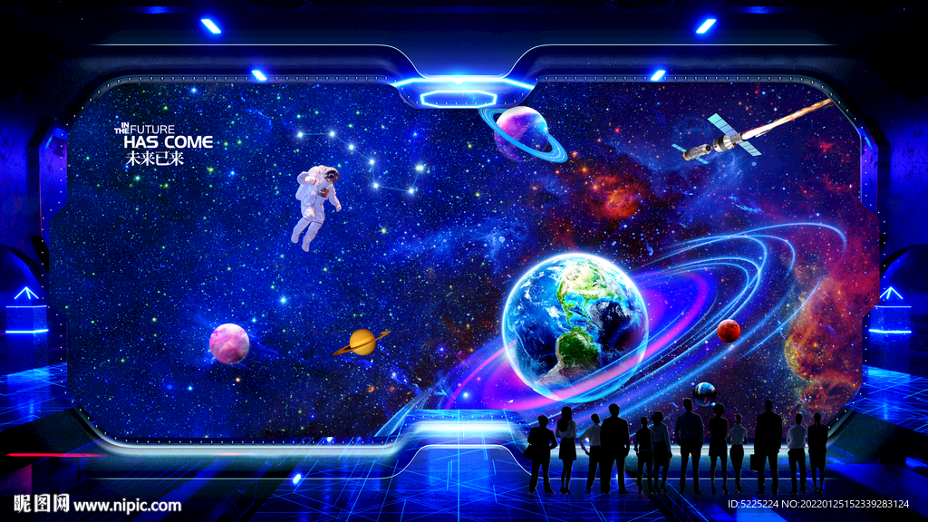 窗外太空景色天顶背景墙装饰壁画