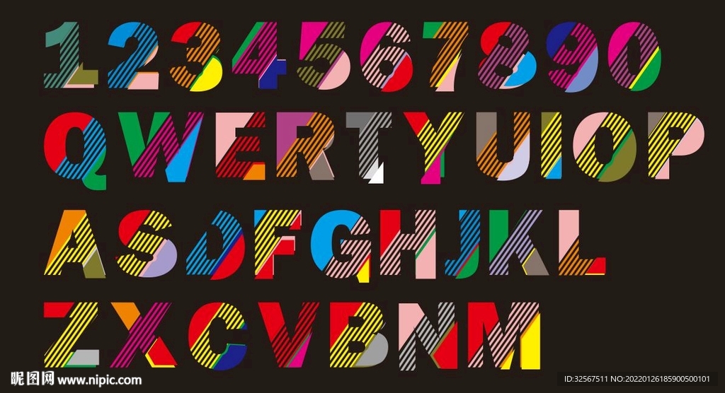 斑纹彩色字母矢量图可改颜色