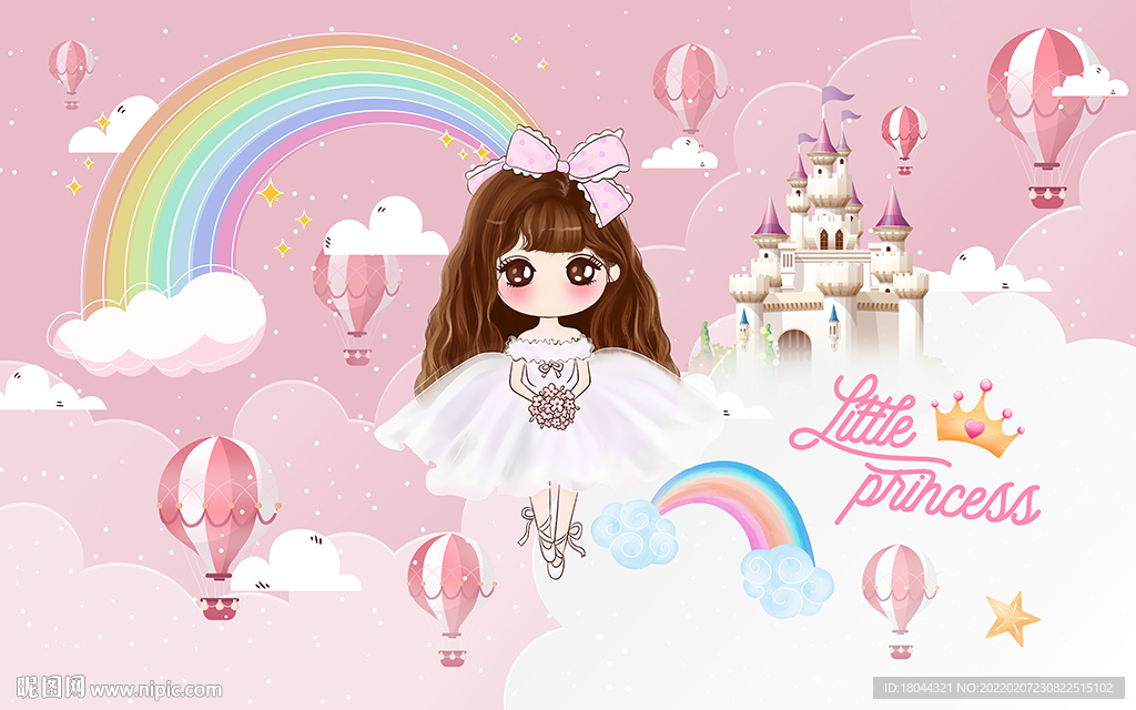 卡通可爱小公主儿童房背景墙