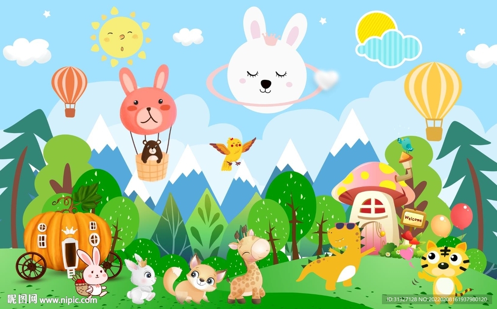 卡通动物园背景墙图片