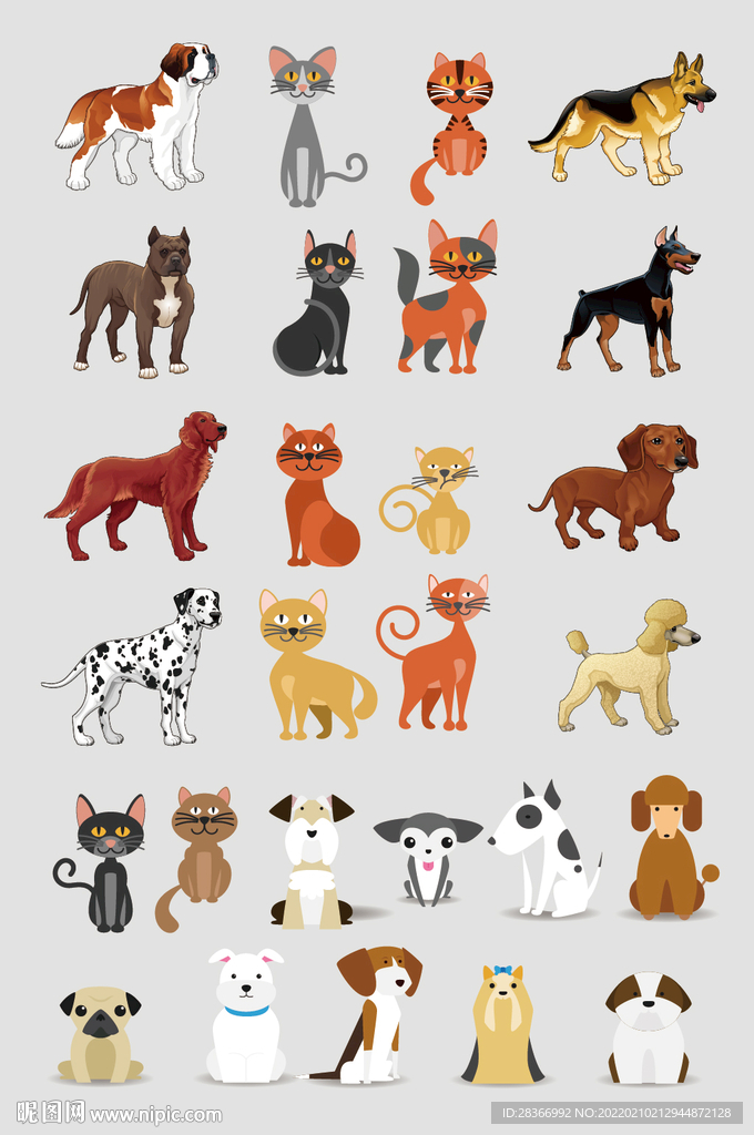 AI矢量卡通小狗小猫