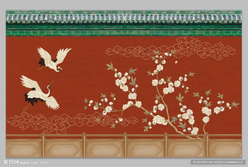 新中式中国风故宫红装饰文化墙