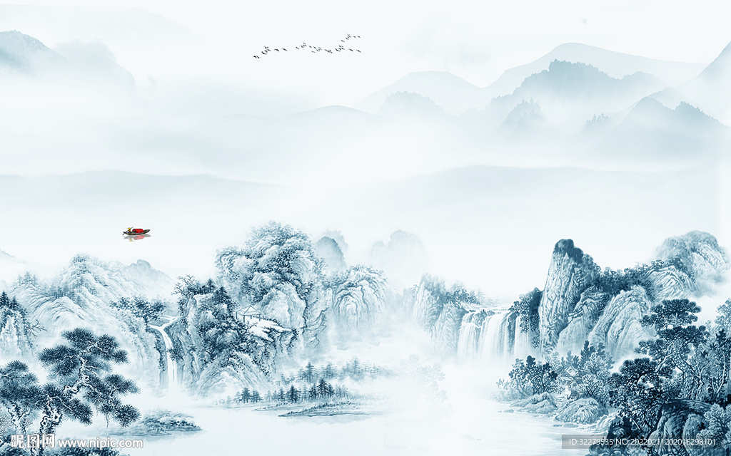 新款中式客厅山水 分层TIF