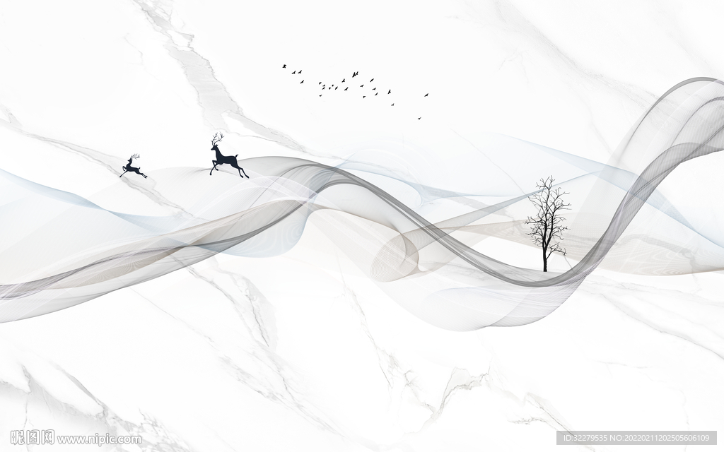 爵士白中式客厅画 分层TIF