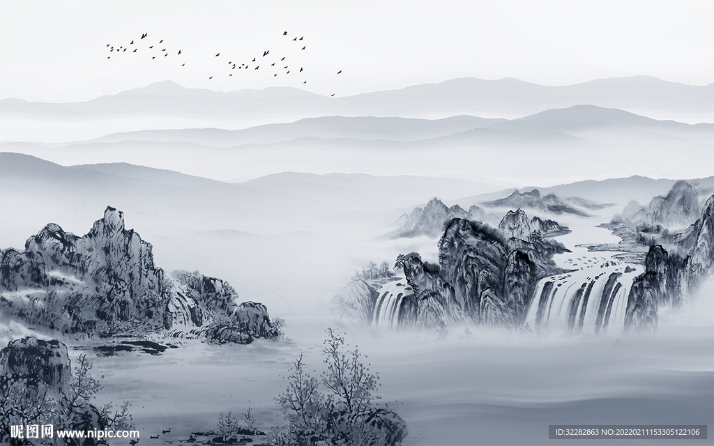 简约新客厅墙山水 TIF分层