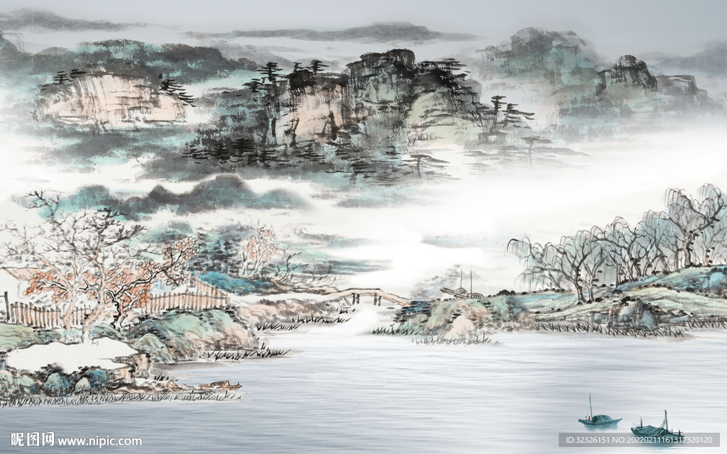 国画山水背景图 tif分层画