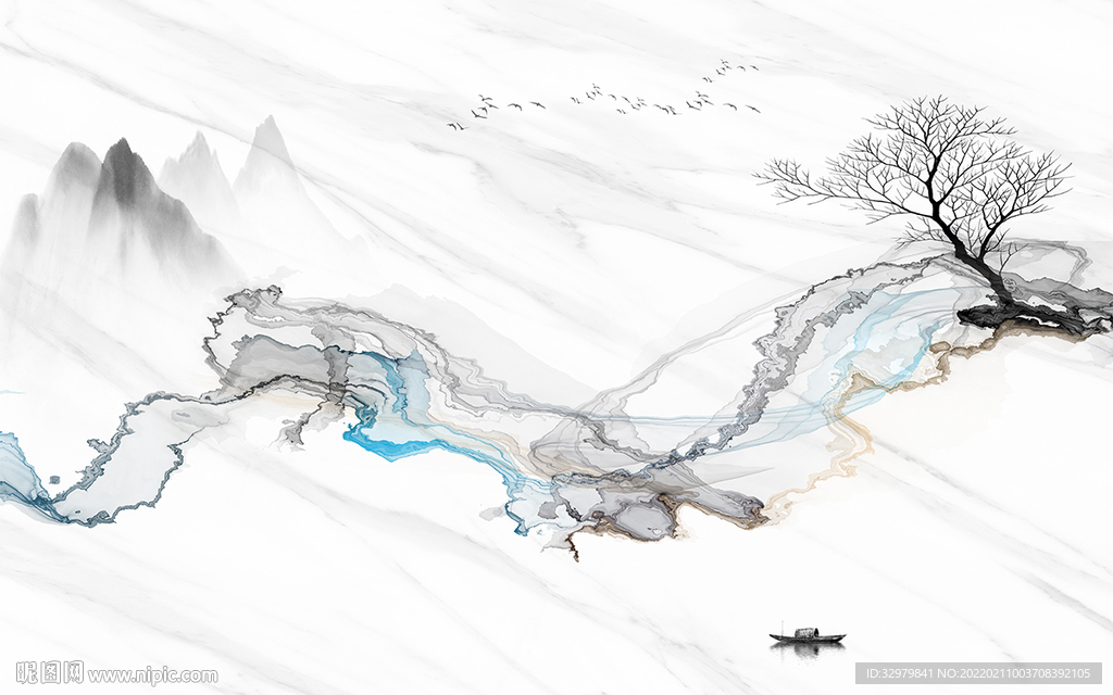 爵士白新款背景山水 TIF分层