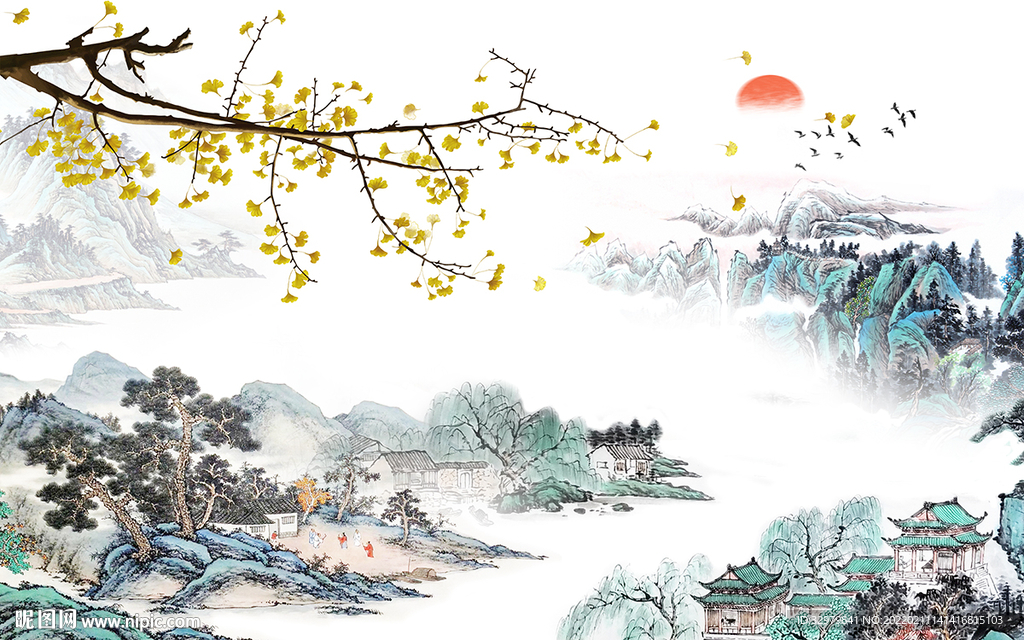 中式新款背景山水 TIF分层