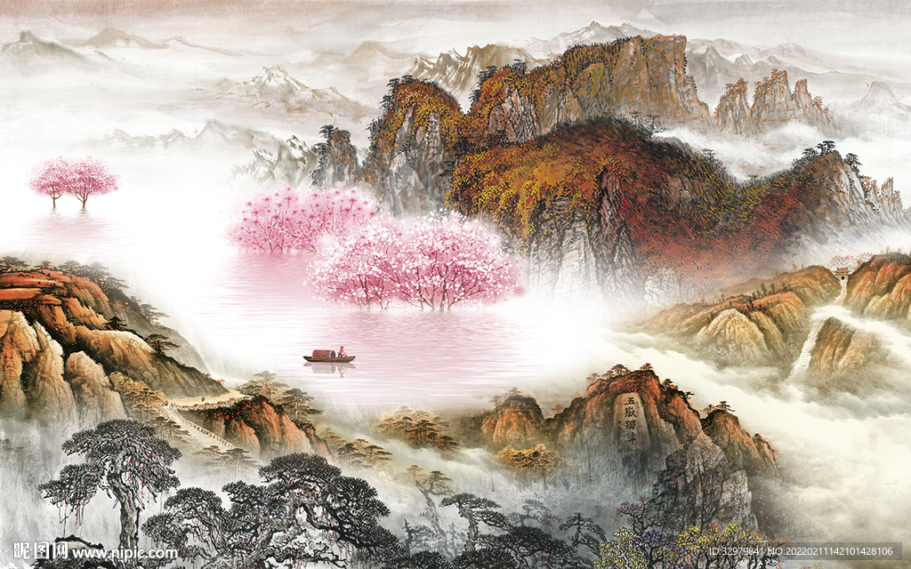 国画新款背景山水 TIF分层