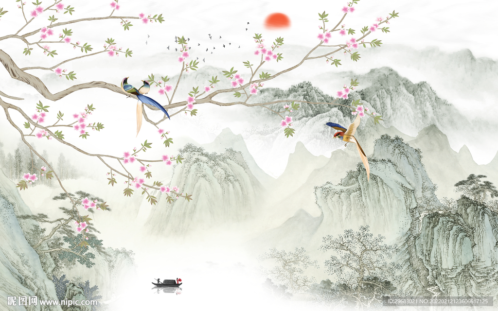 中式高端背景山水 TIF分层