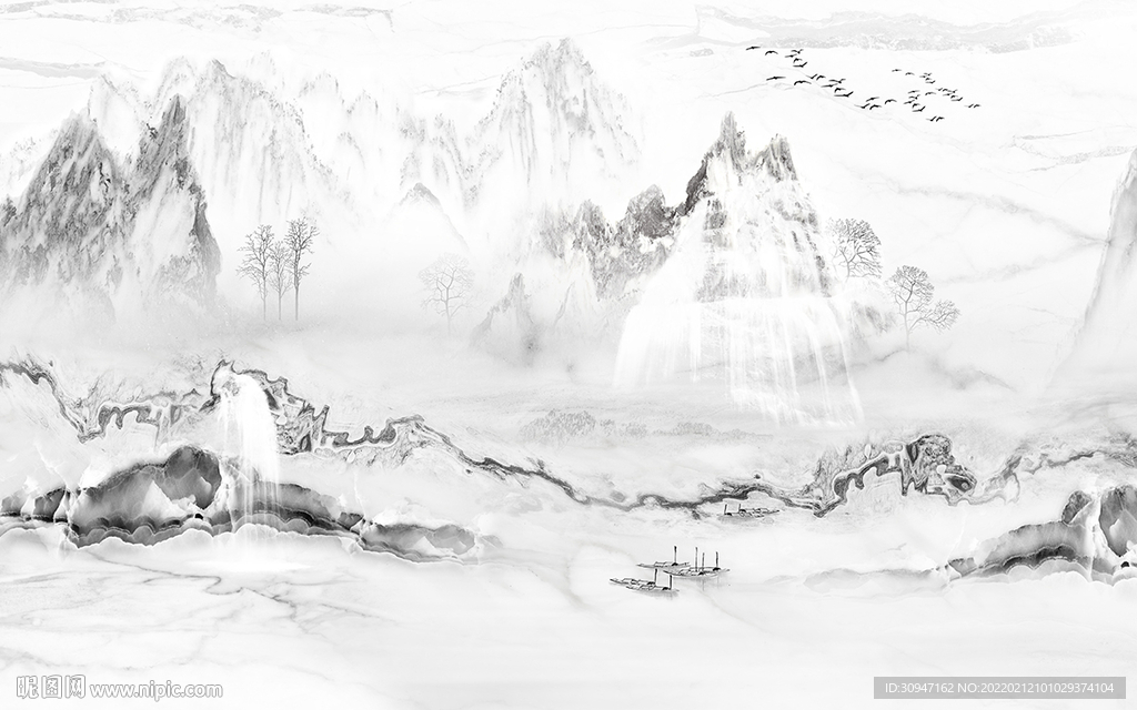 灰色现代高档山水 TIF分层