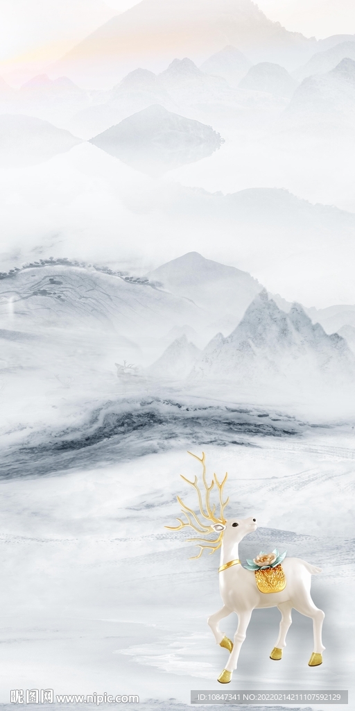 简约玄关大气山水 TIF分层