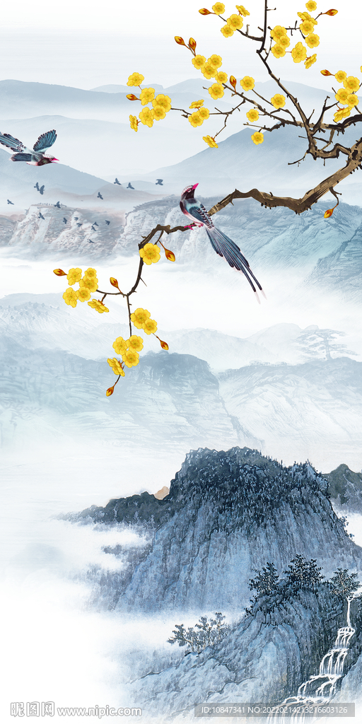 花鸟山水玄关新画 TIF分层