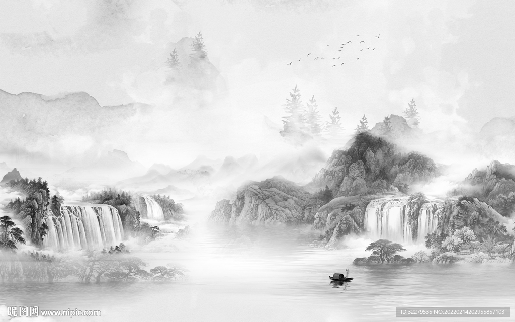 新品大气灰色山水 TiF分层