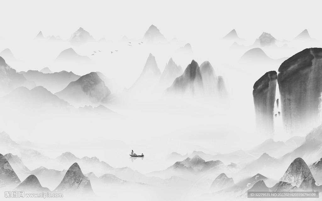 最新大气灰色山水 TiF分层