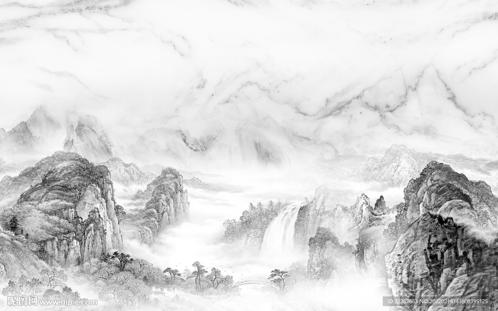 爆款高端灰色山水 Tif分层 