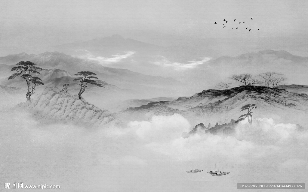 爆款极简灰色山水 TIF分层