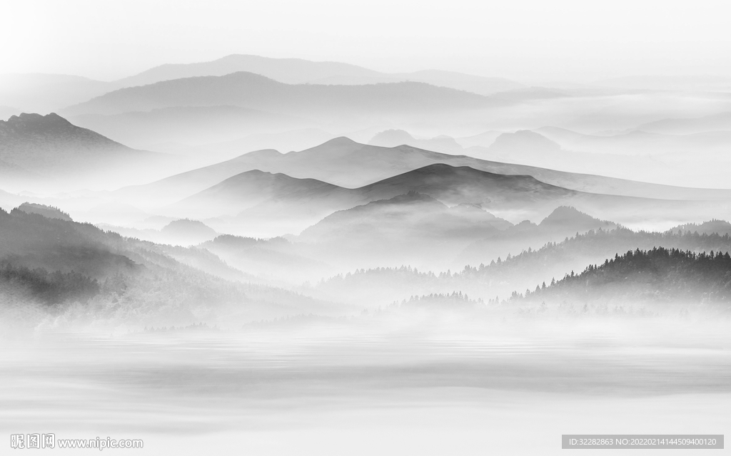 新品高端灰色山水 Tif分层 