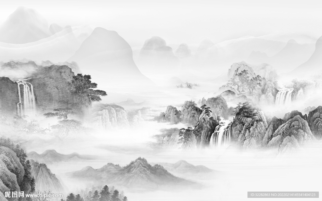 大气高端灰色山水Tif分层 