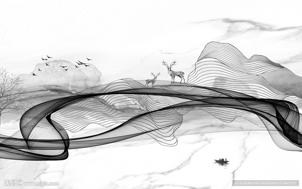 人气极简灰色山水 TIF分层