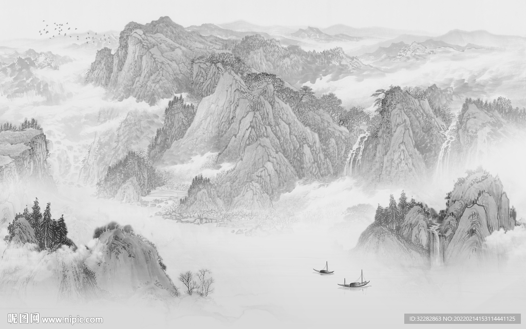 别墅 现代灰色山水 TIF分层