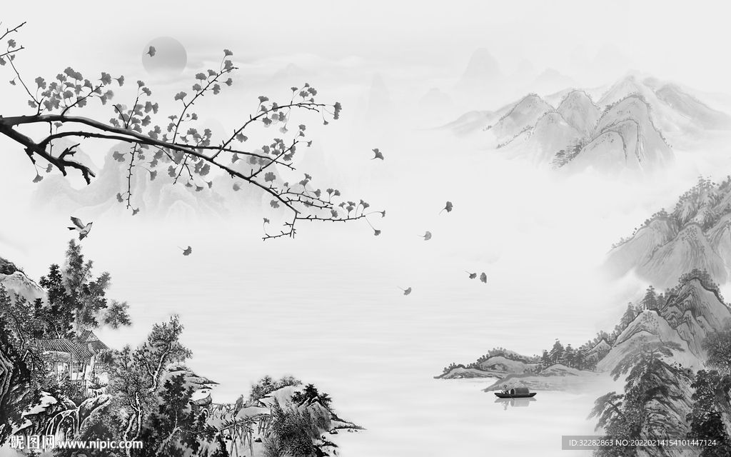 极简大气灰色山水 TIF分层