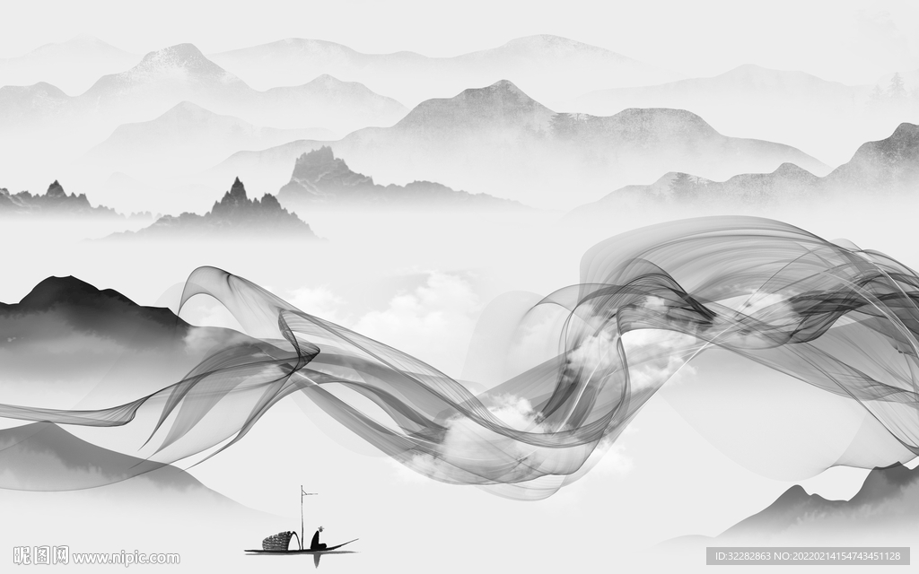 简约 高端灰色山水Tif分层 