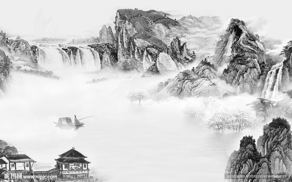 现代 高端灰色山水Tif分层 