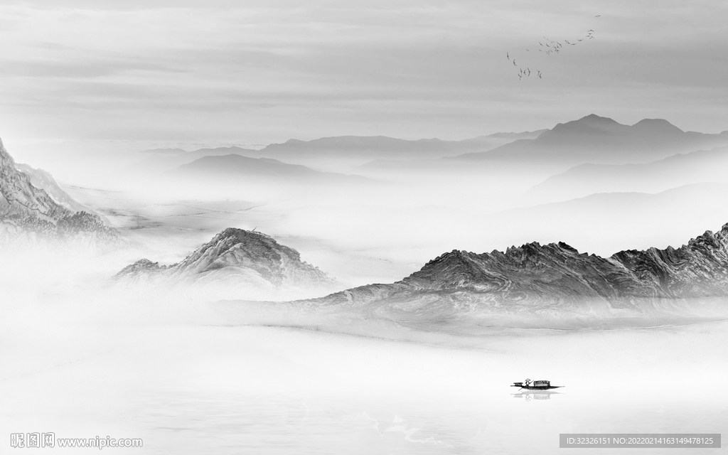 爆款山水灰色图 tif分层画