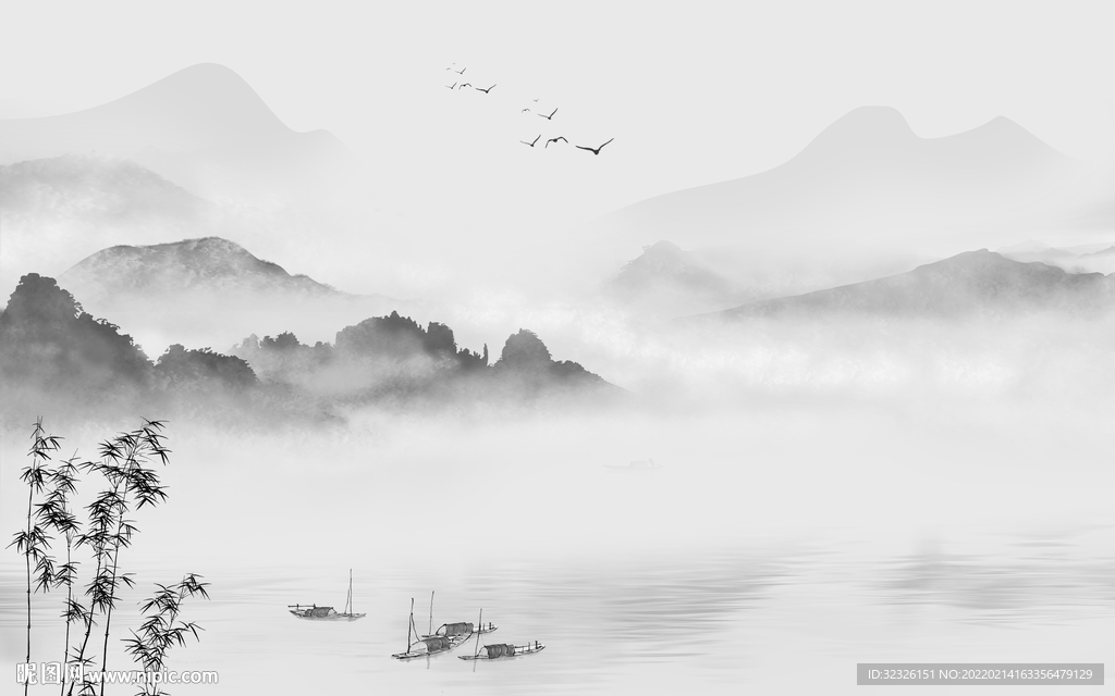 新中式山水灰色图 tif分层画