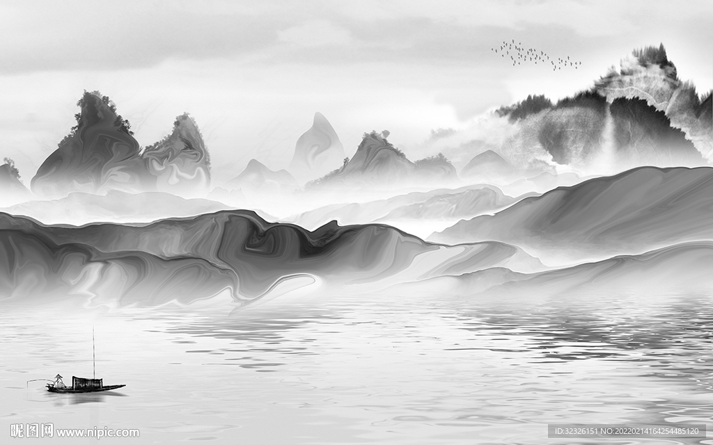 大气 山水灰色图 tif分层画