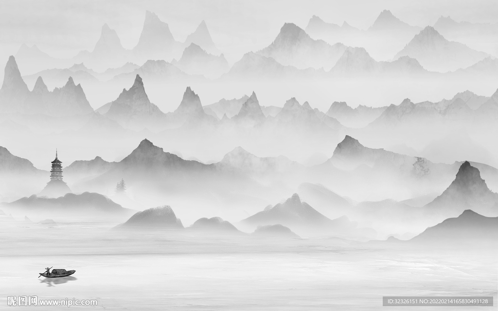 客厅背景灰色山水 tif分层