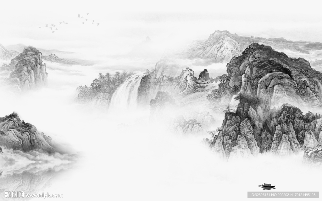 别墅背景灰色山水 tif分层