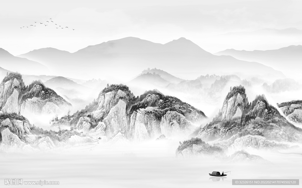 新品背景灰色山水 tif分层