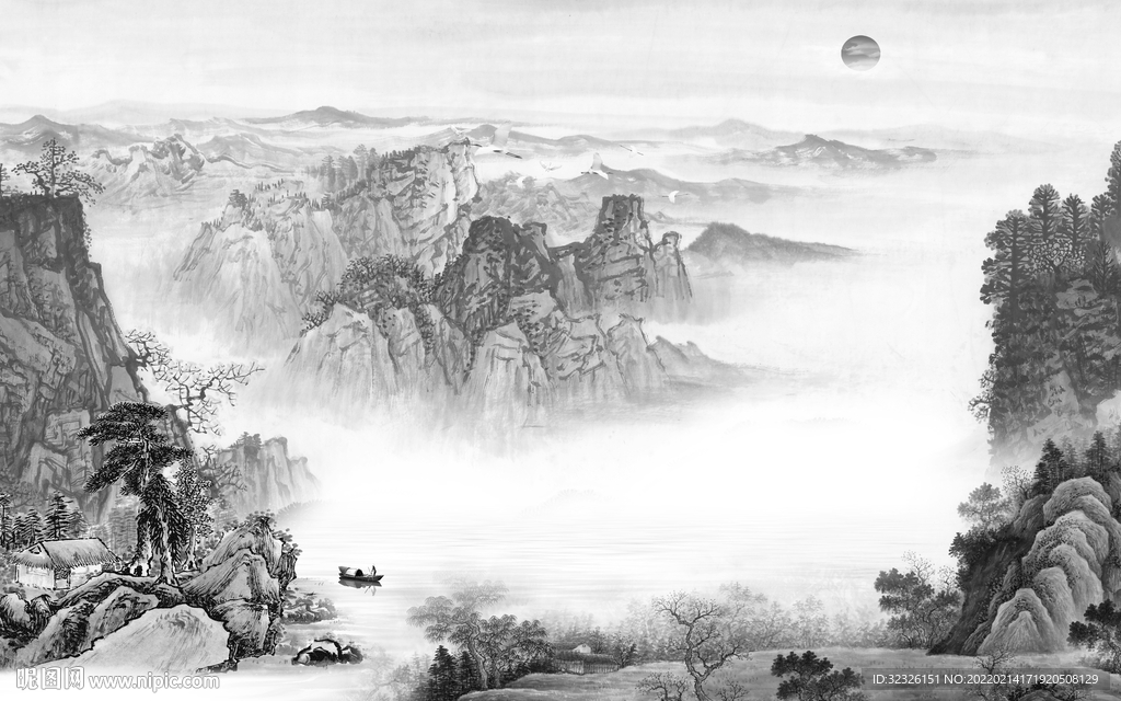 高档 背景灰色山水 tif分层