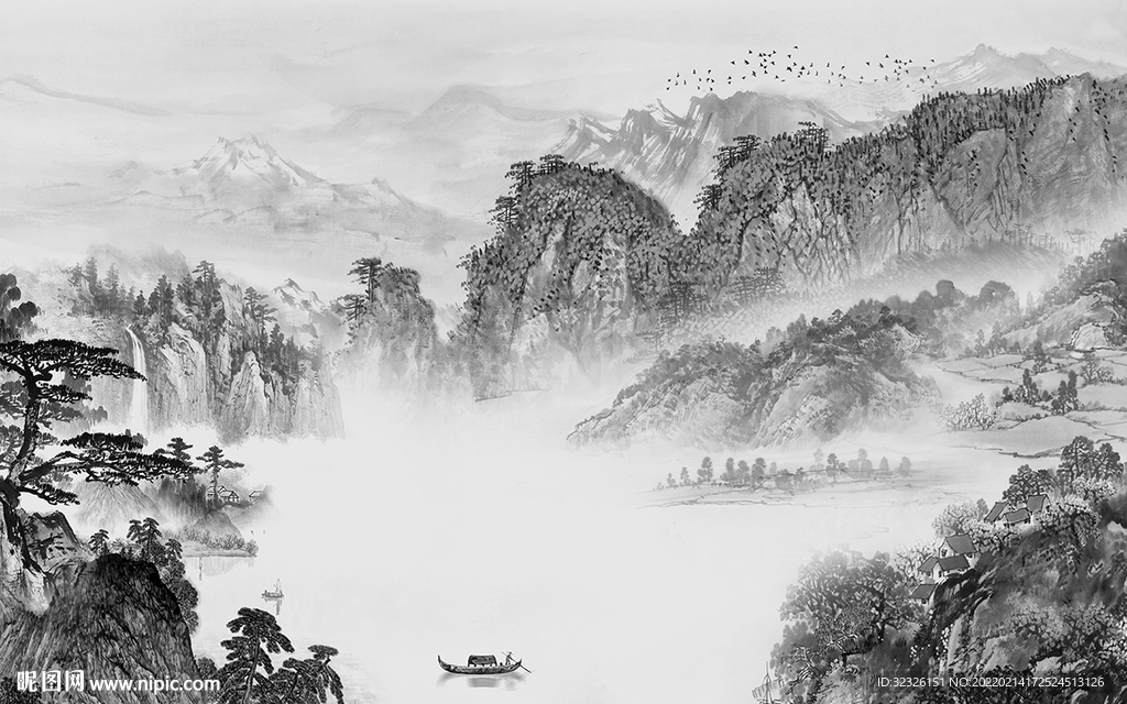 新品山水灰色图 tif分层画