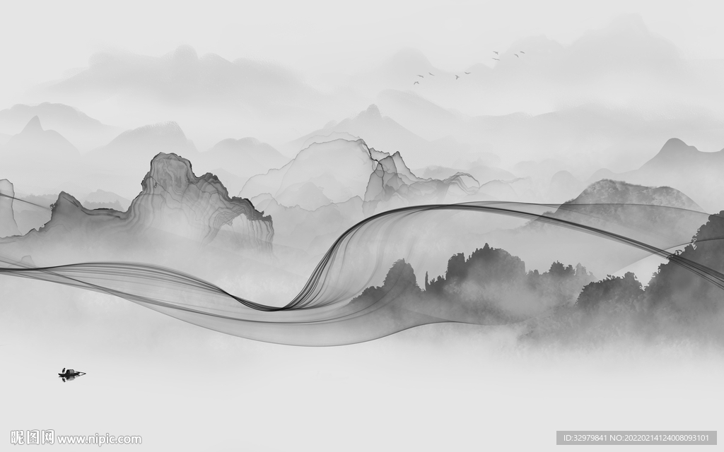 高清 简约新款山水 tif分层