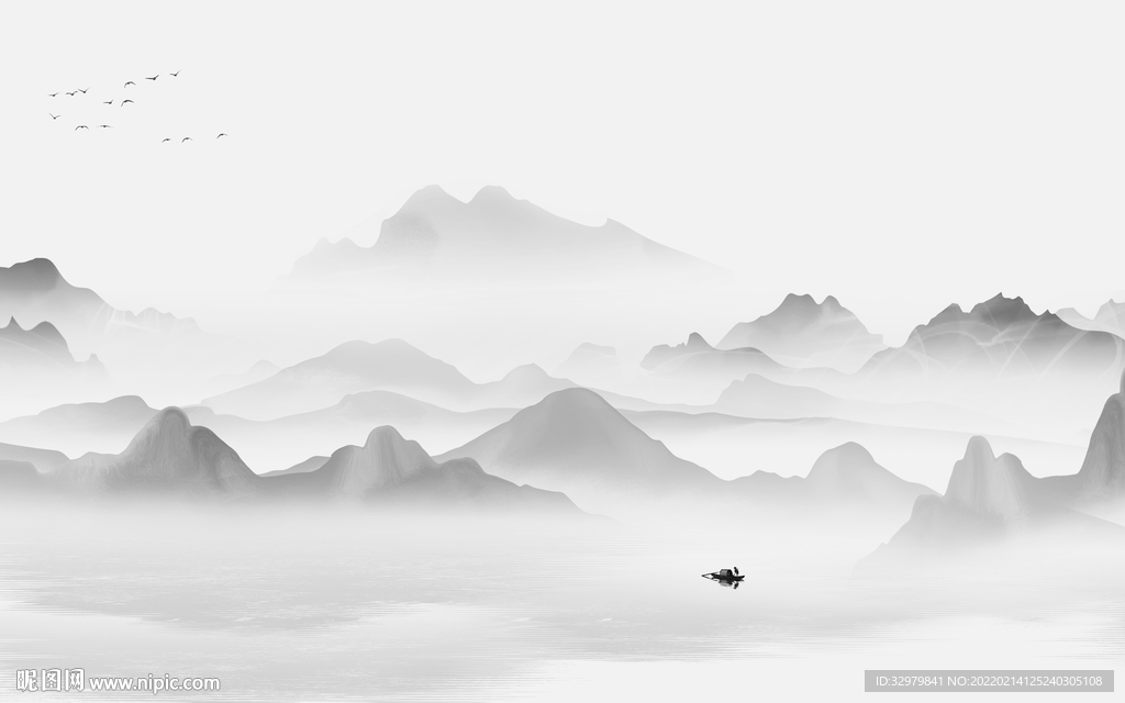 中式简约新款山水 tif分层