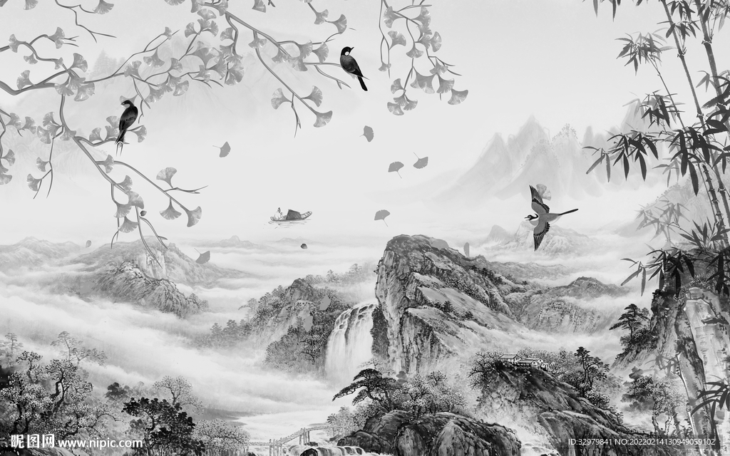 现代简约新款山水 tif分层