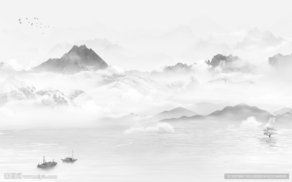 最新背景中式山水 tif分层