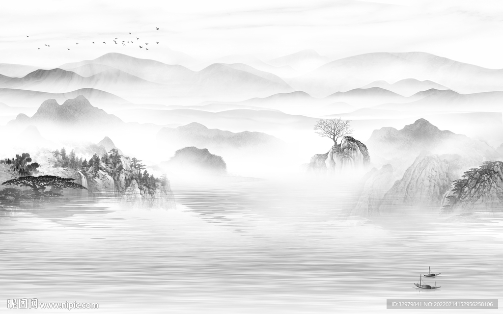 人气背景中式山水 tif分层