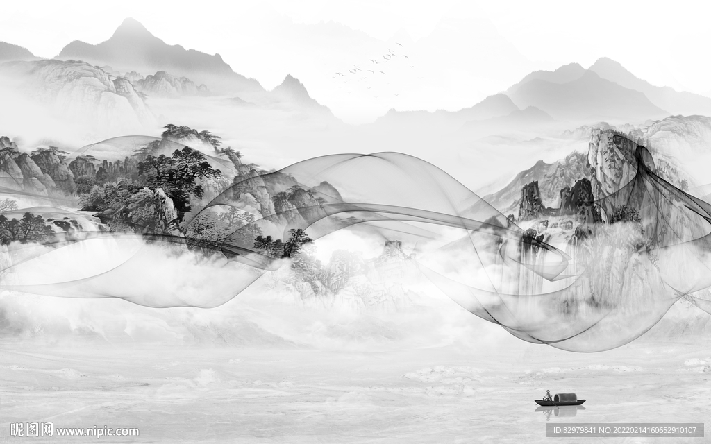 最新客厅意境山水 tif分层