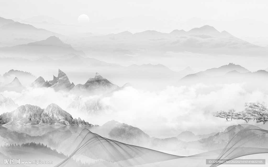 现代客厅意境山水 tif分层