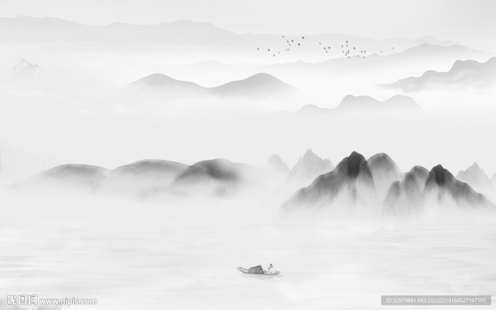 中式客厅意境山水 tif分层