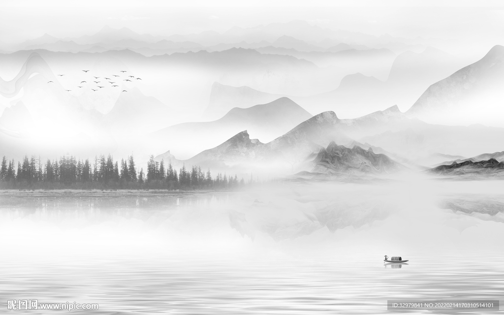 高清 客厅意境山水 tif分层