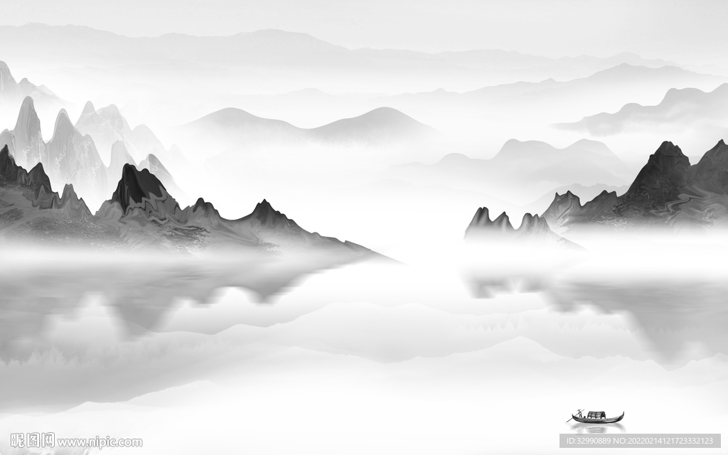 电视客厅灰色山水 tif分层