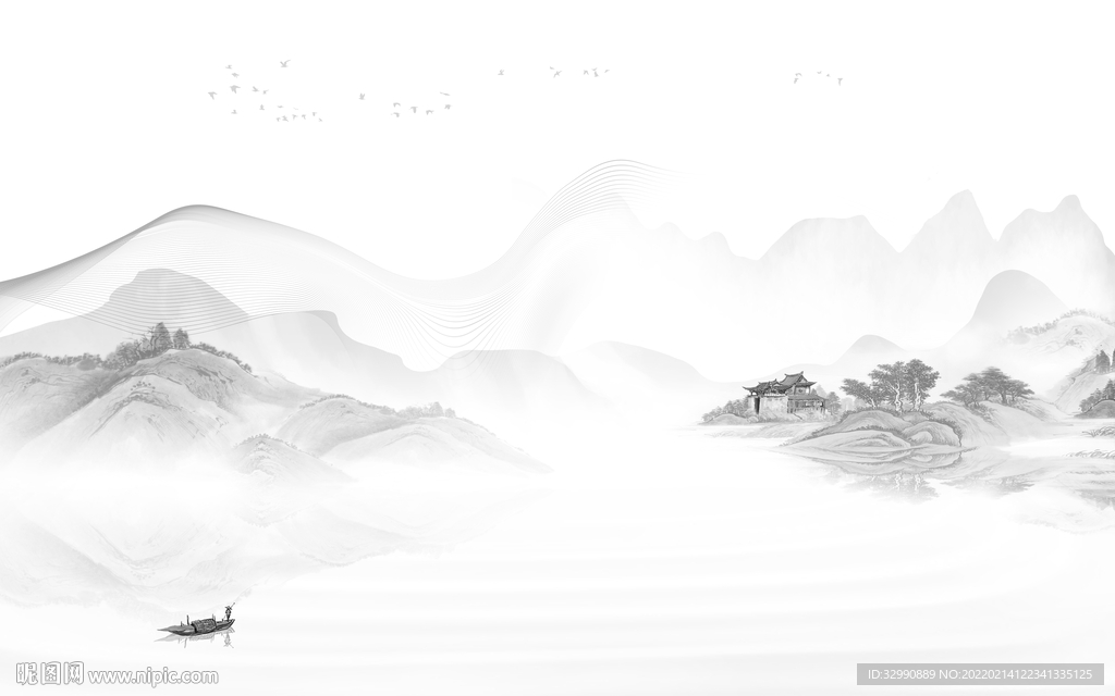 最新 客厅灰色山水 tif分层