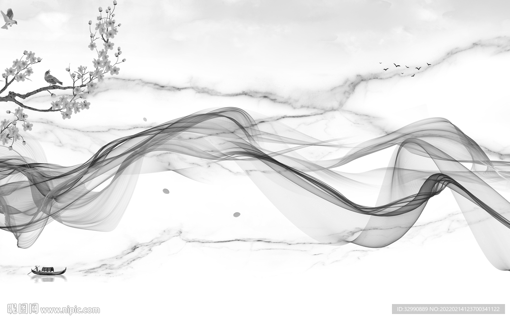 线条客厅灰色山水 tif分层